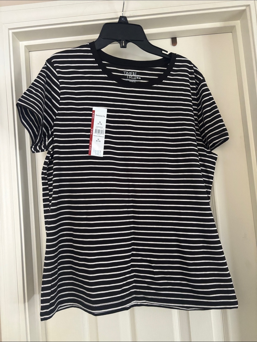 NWT Time and Tru Black and White Striped Short Sleeve Tee medium 8-10
